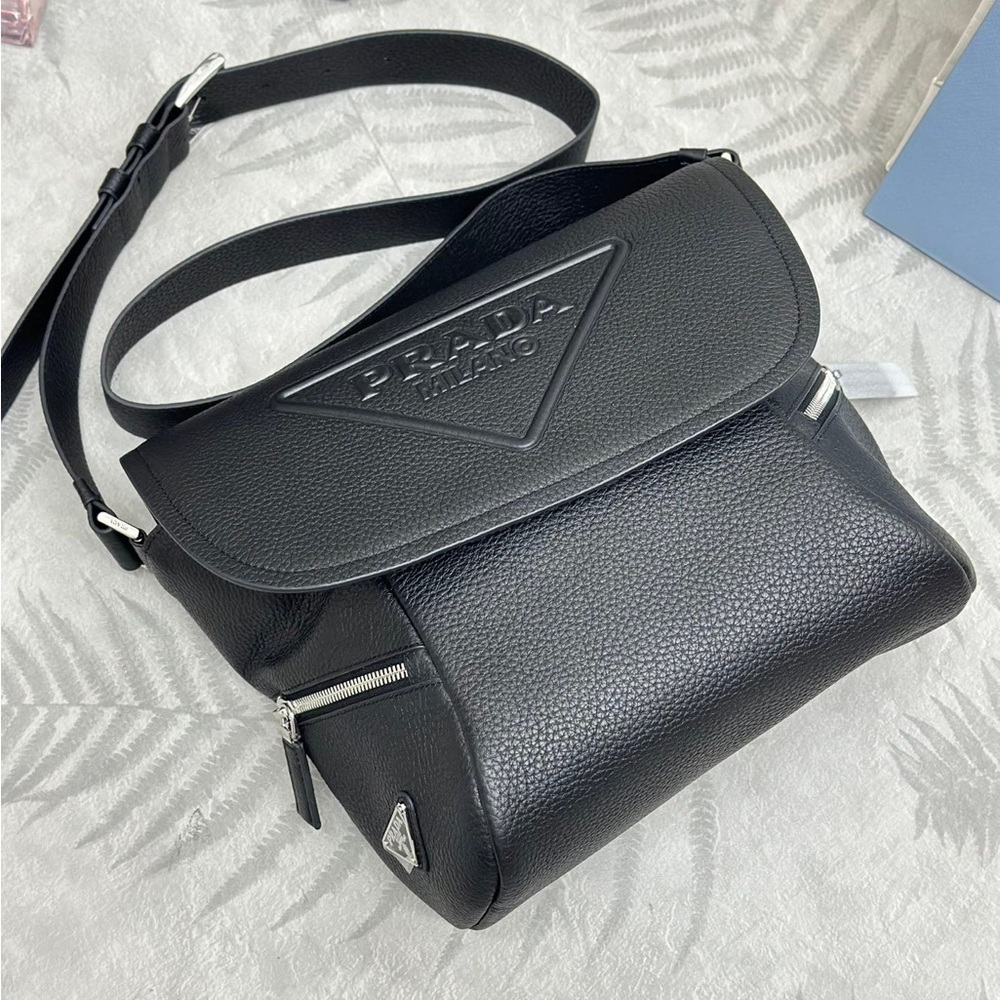 Prada Black Pebbled Leather Crossbody Bag